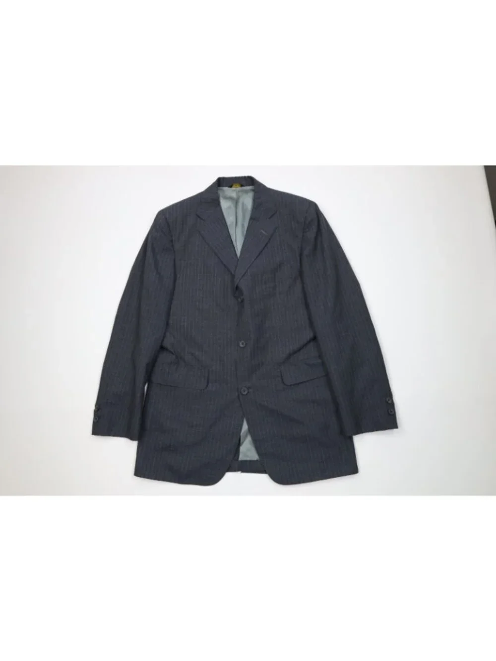 Vintage 70s Mens 36R 2 Piece Pinstriped Suit Wedding Gray Wide Leg 34x30 USA